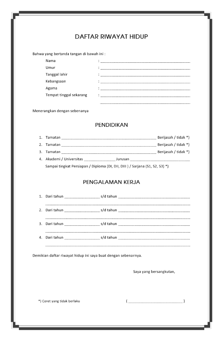 surat daftar riwayat hidup kosong