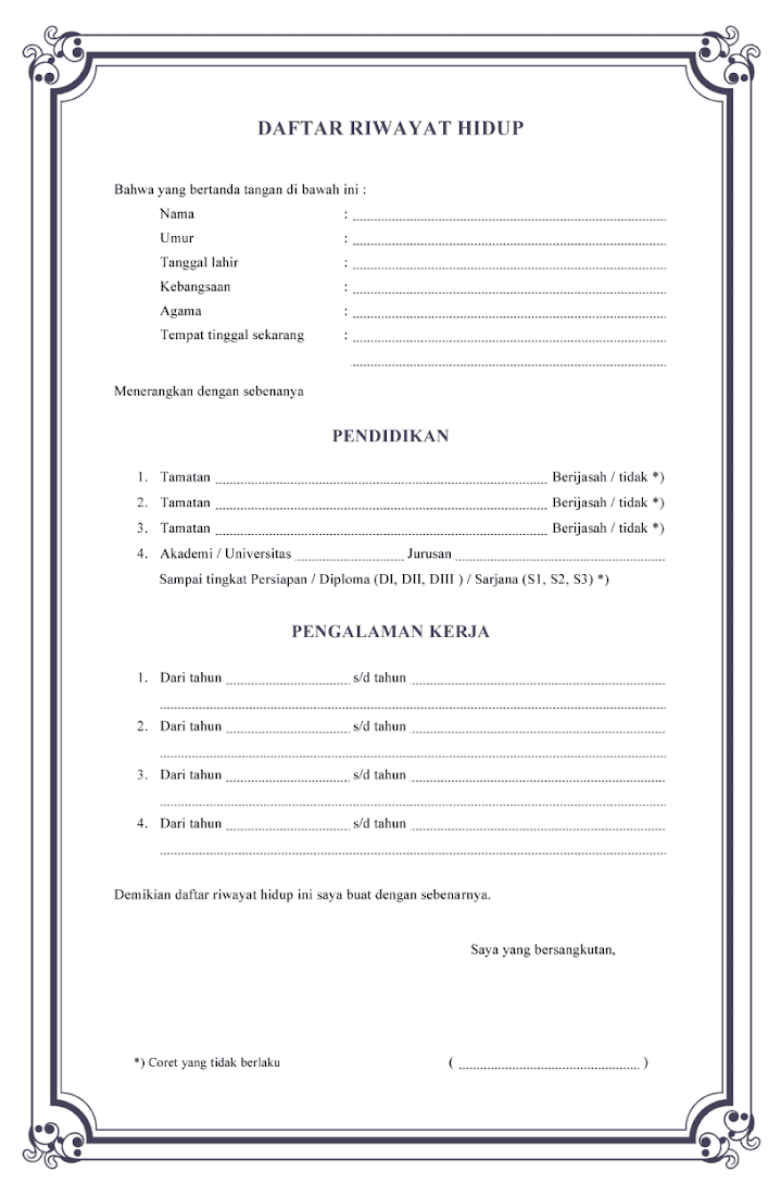 surat daftar riwayat hidup kosong