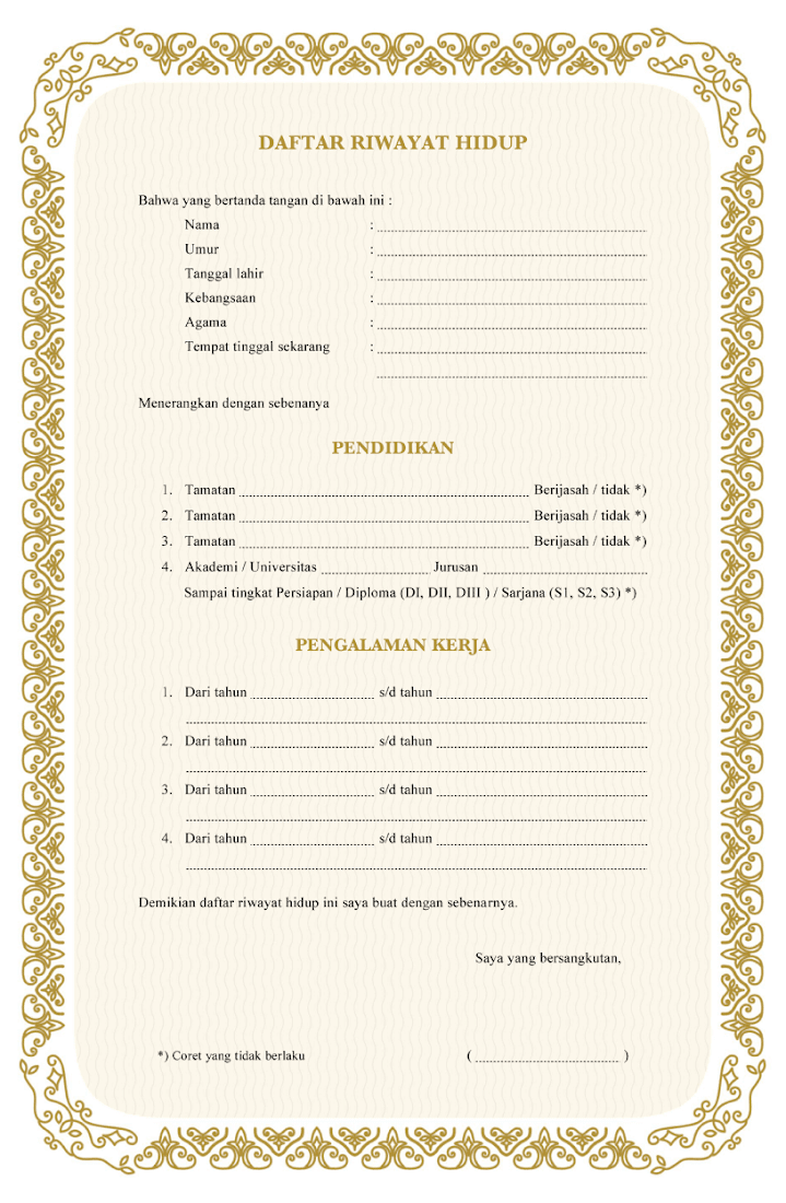 surat daftar riwayat hidup kosong