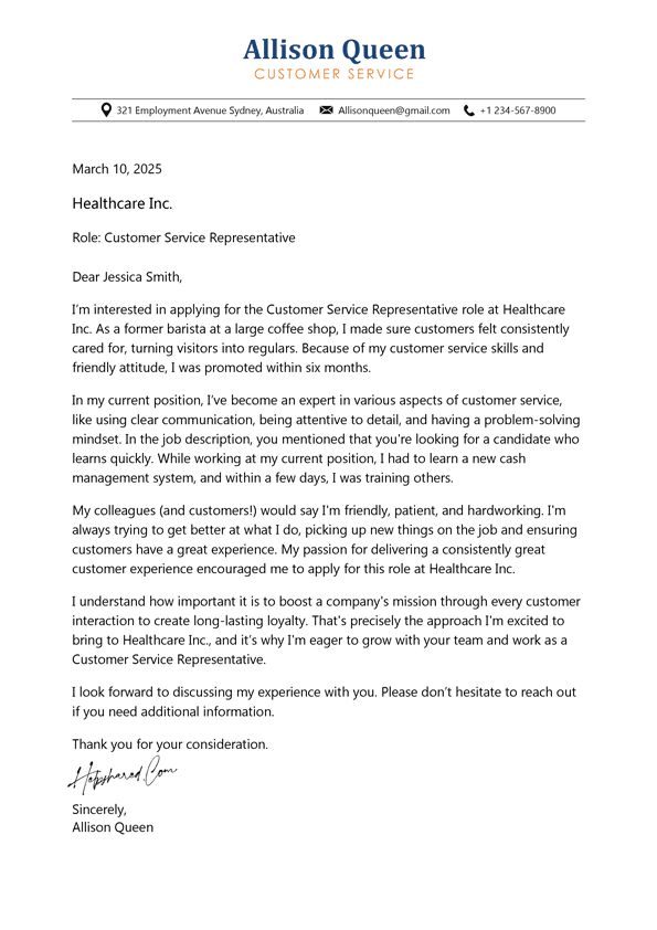 Customer Service Cover Letter Cover Letter Customer Service