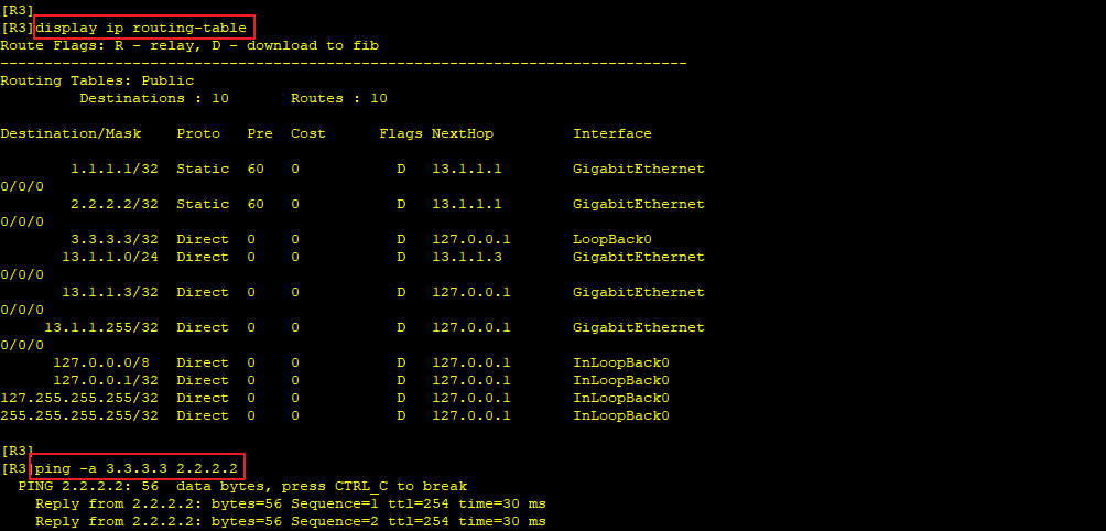 R3直连和静态路由