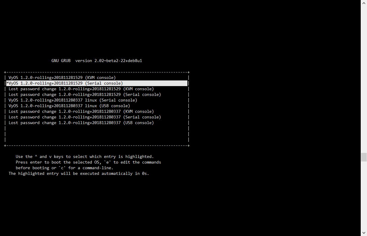 VyOS Serial Console GRUB
