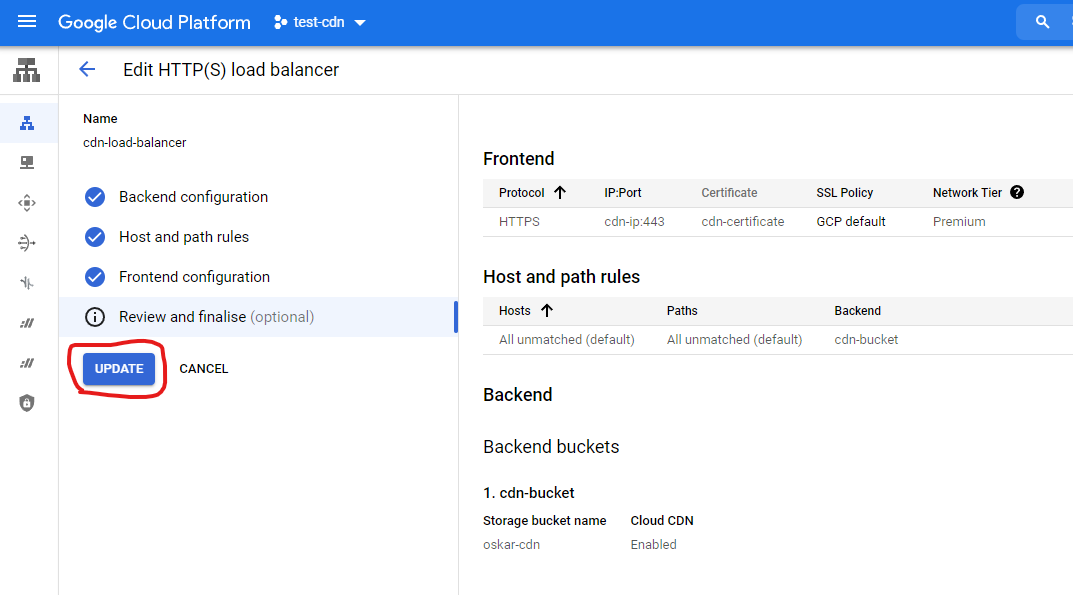 Finalized Load Balancer Settings