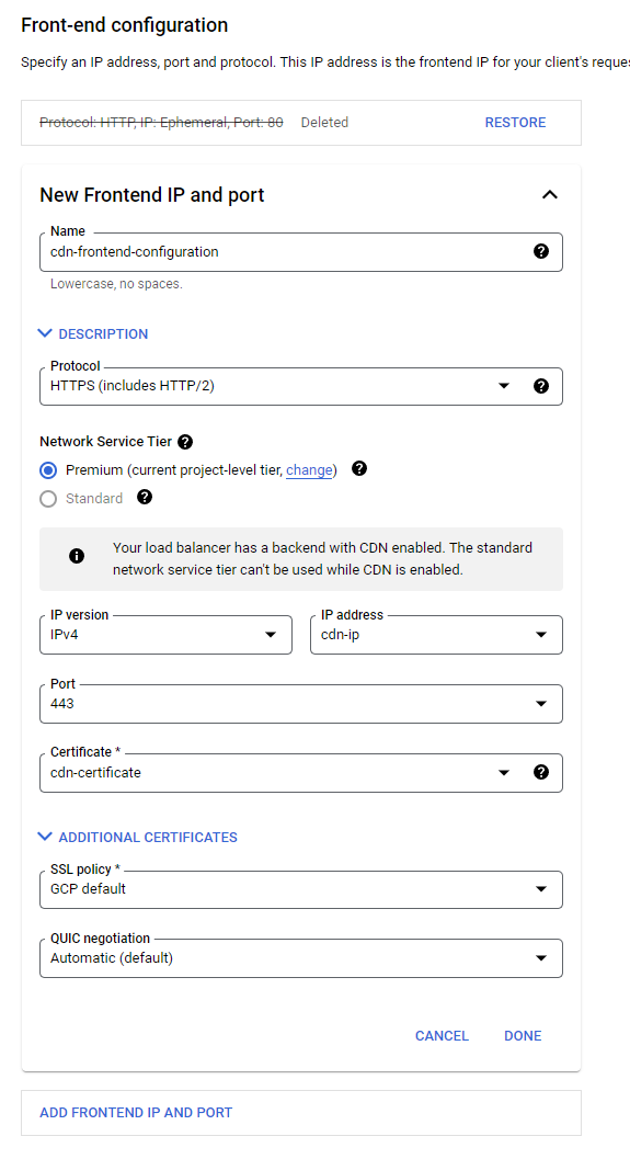 Frontend Configuration Settings