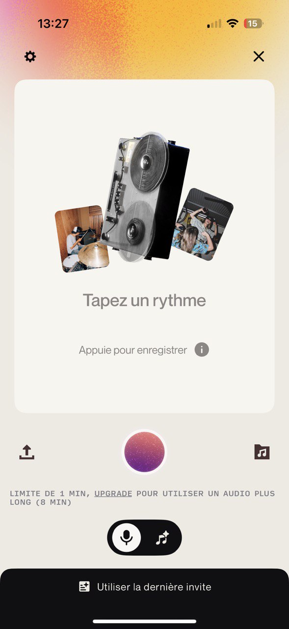 Suno iOS app recording interface