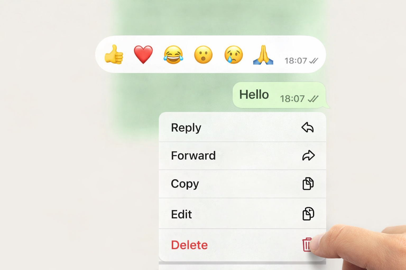 Long press WhatsApp message to show options