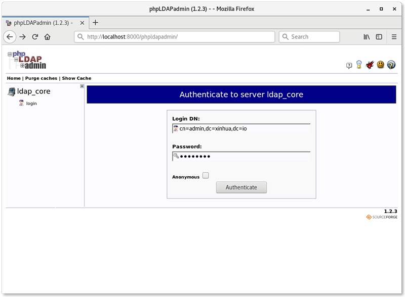 phpLDAPadmin 安装成功后的登录界面