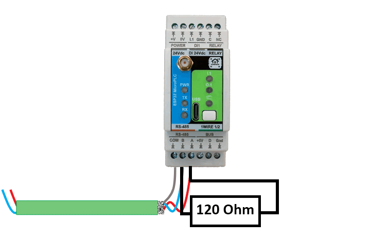 RS-485 wiring example with 120 ohm termination