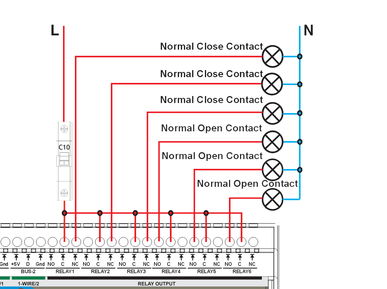 Relay wiring example NO and NC contacts