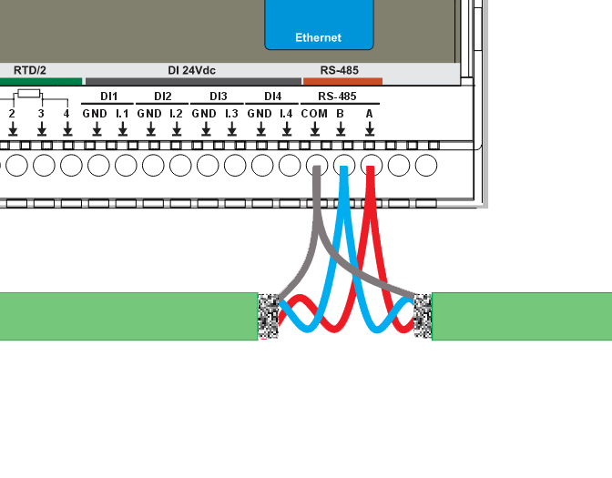 RS-485 wiring example: bus connection (A/B/COM)
