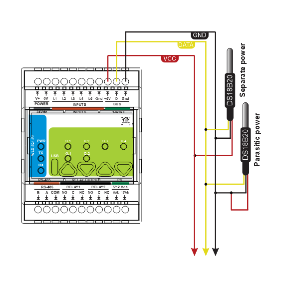 WLD 1-Wire DS18B20 wiring