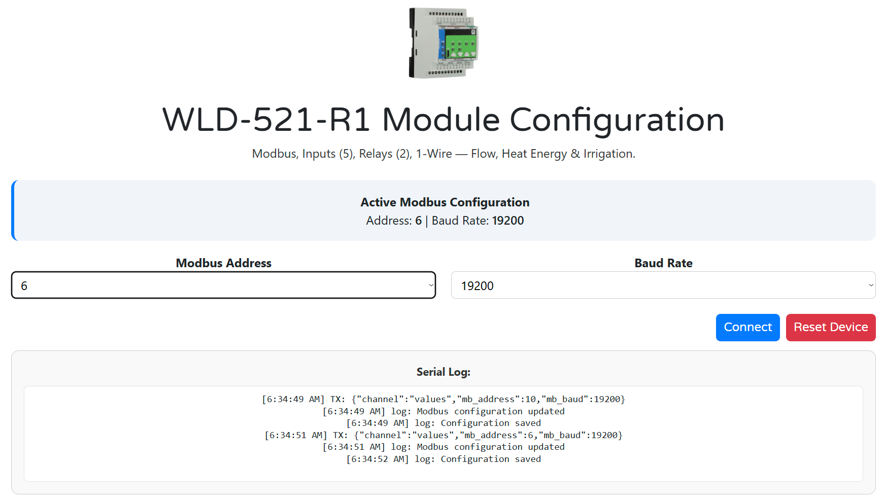 WLD-521-R1 WebConfig Modbus settings