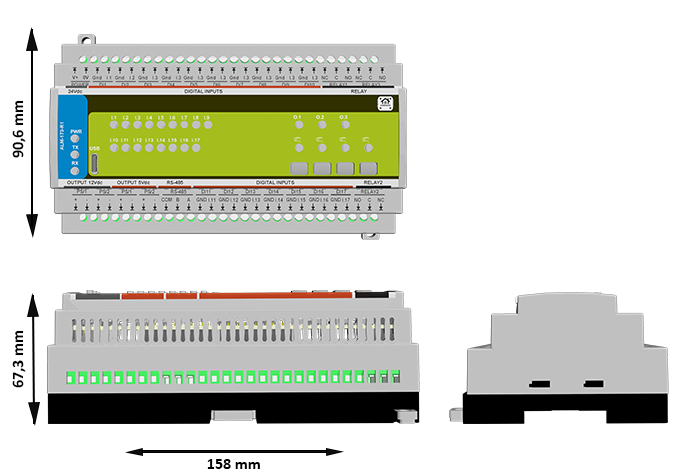 HomeMaster ALM-173-R1 mechanical drawing (front and side view) with dimensions in mm