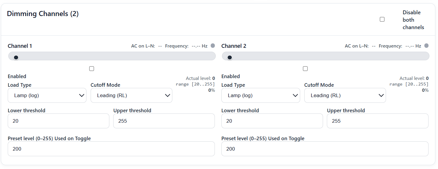 DIM-420-R1 WebConfig channel configuration