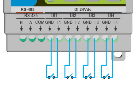 Wiring example: dry contact wiring to DI inputs