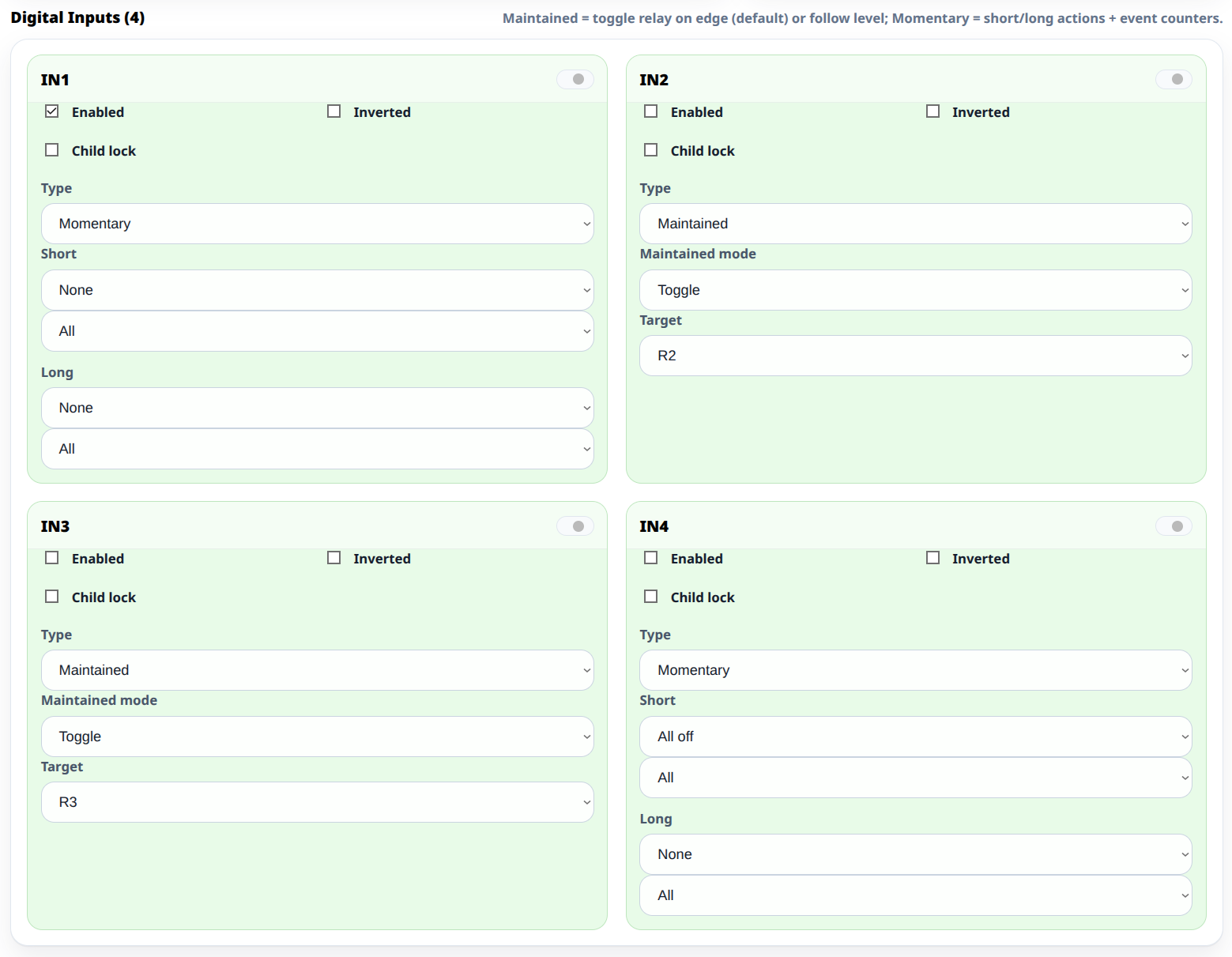 WebConfig: digital inputs