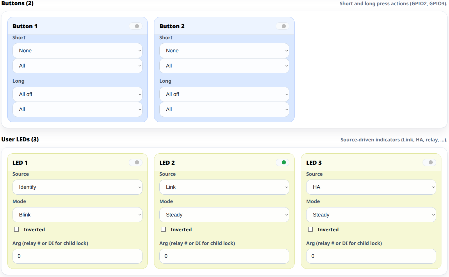 WebConfig: buttons and user LEDs
