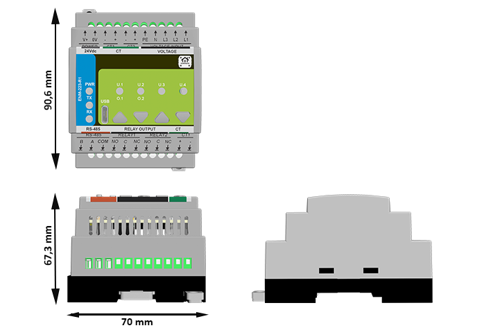 HomeMaster ENM-223-R1 mechanical drawing (front and side view) with dimensions in mm