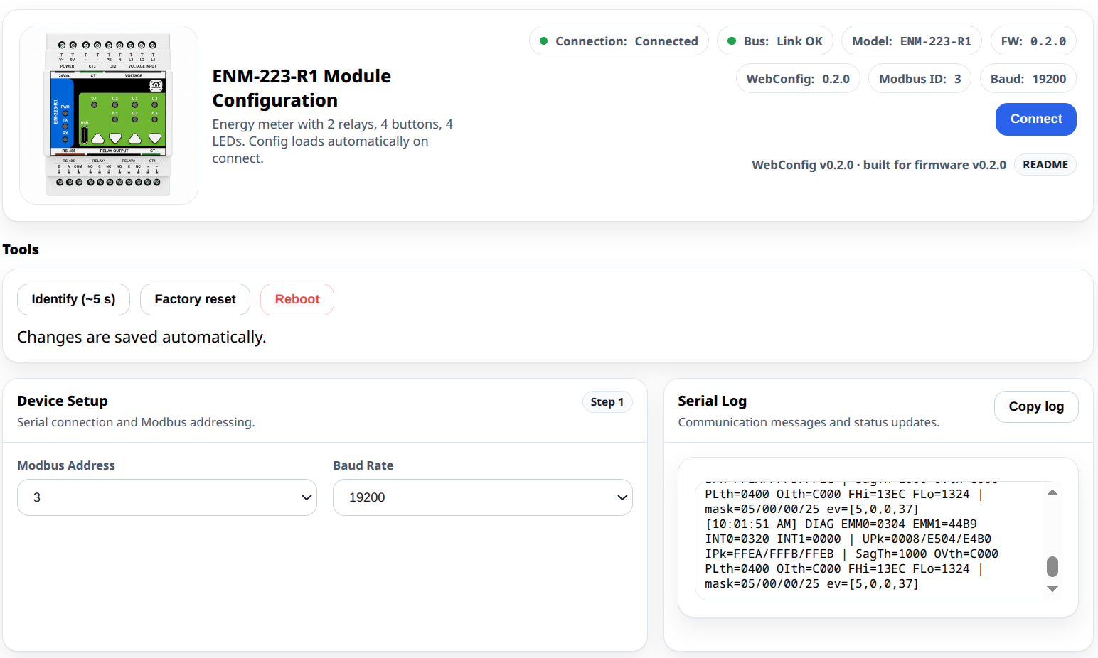 ENM-223-R1 WebConfig Modbus settings