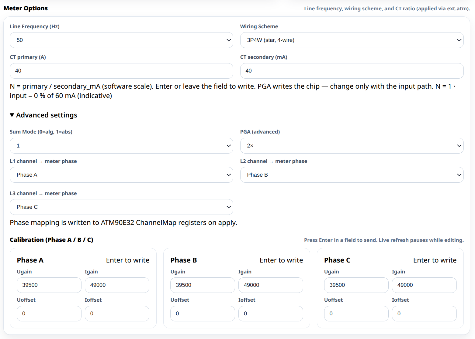 ENM WebConfig calibration options