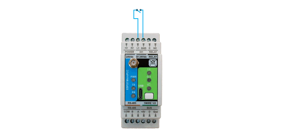Wiring example: dry contact wiring to DI inputs
