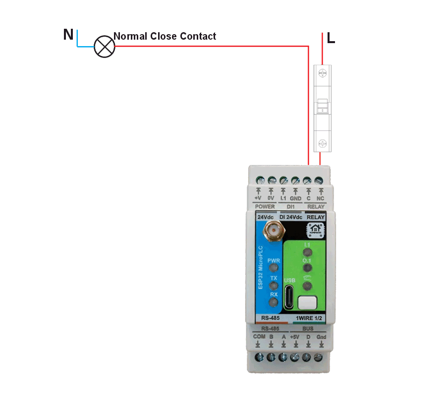 Relay wiring example C and NC contacts