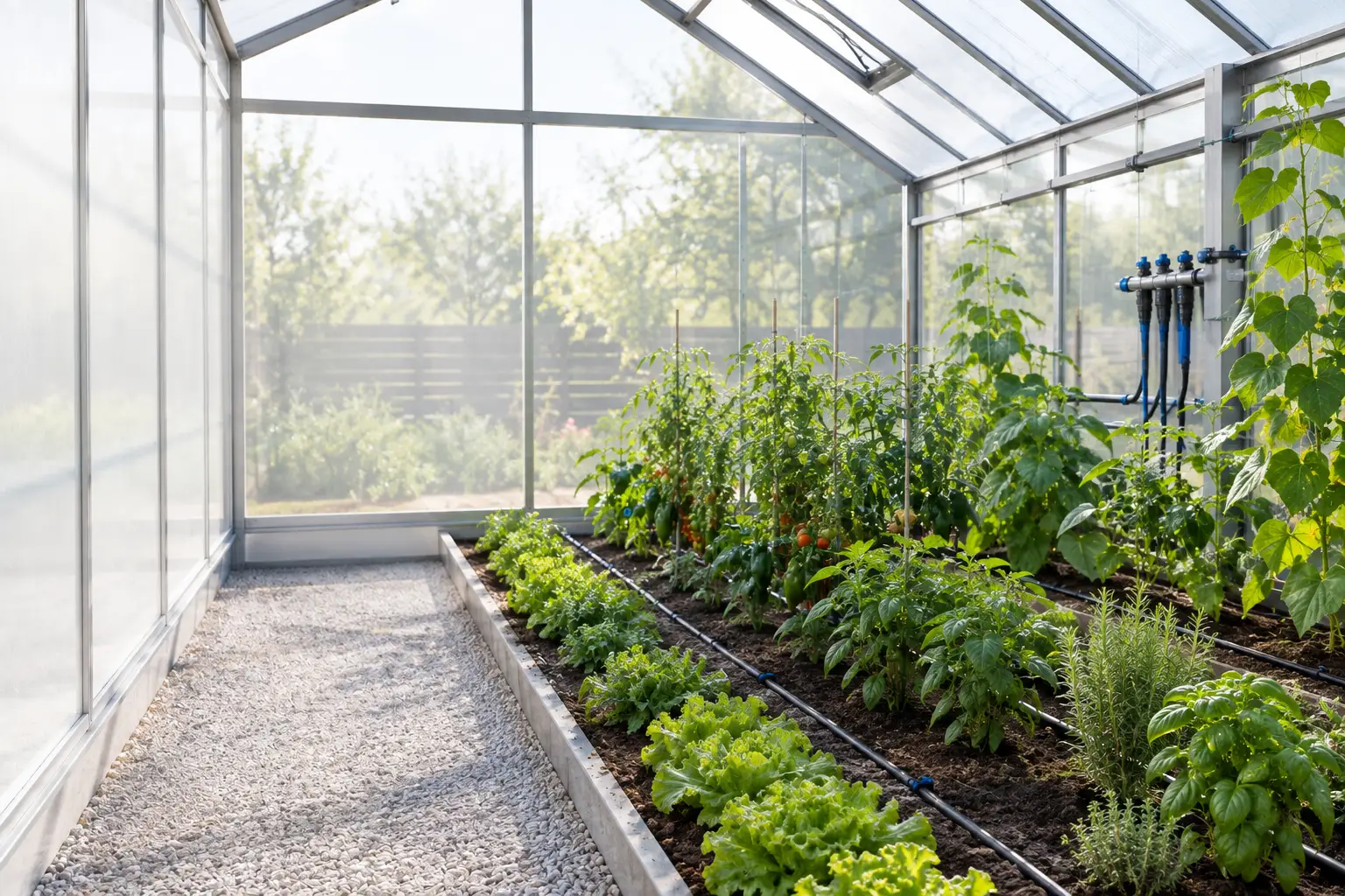 Greenhouse with drip irrigation and valve manifold automated with Home Assistant
