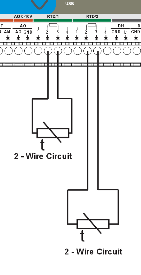 RTD wiring example: 2-wire circuit
