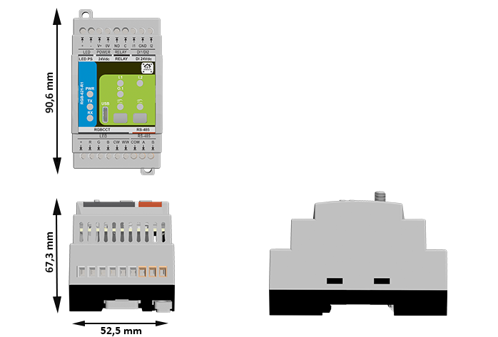HomeMaster RGB-621-R1 mechanical drawing (front and side view) with dimensions in mm
