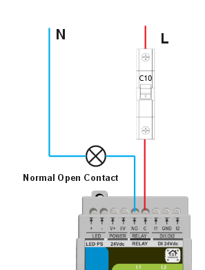 Relay wiring: NO and C to external load