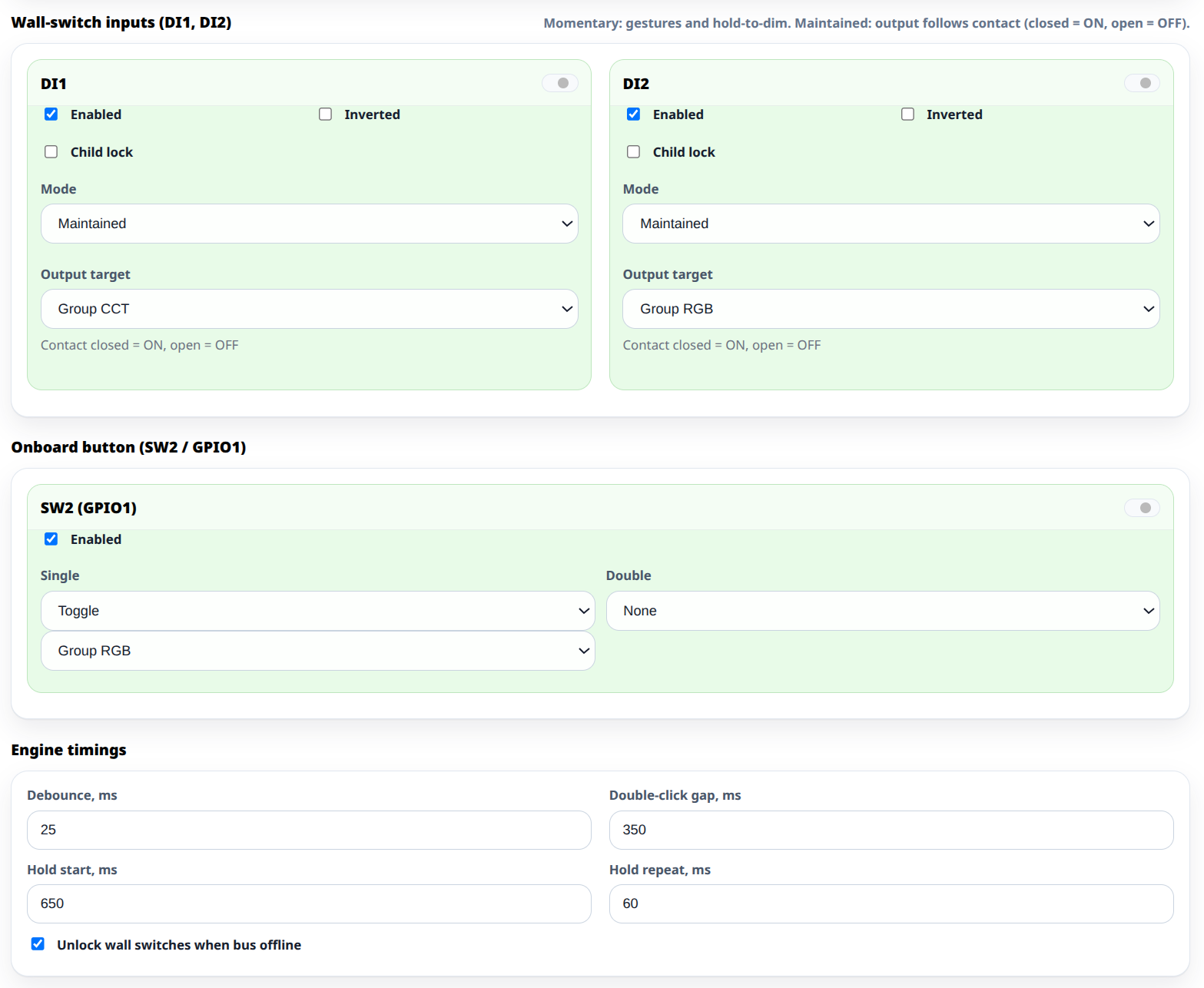 RGB-621-R1 WebConfig v0.2.0 — wall-switch inputs, gestures, and engine timings