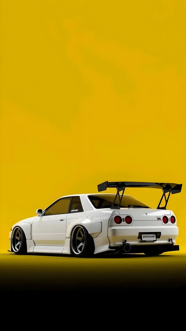 White Sports Car with Large Rear Wing