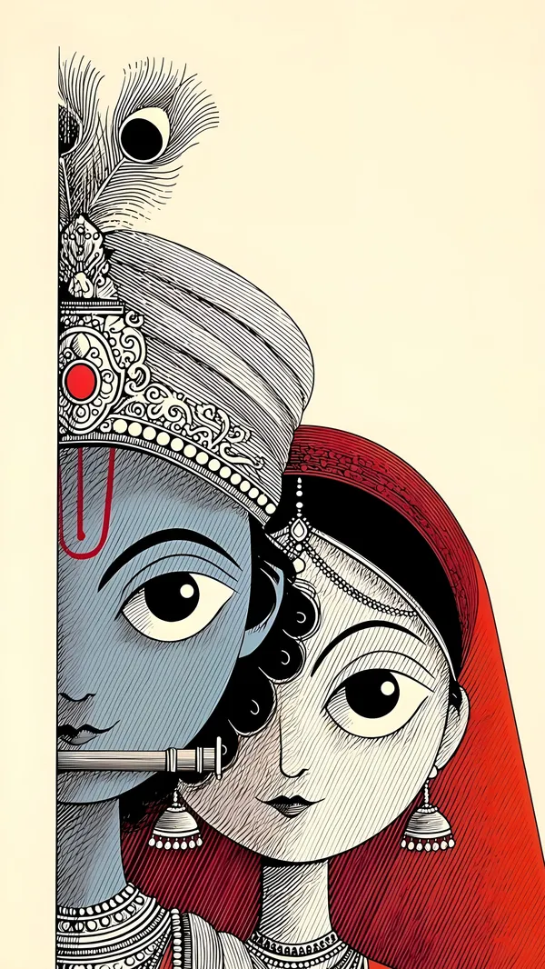Lord Krishna and Radha - Illustrated Wallpaper