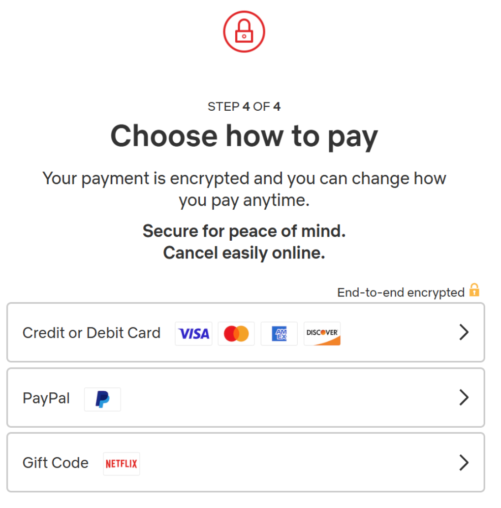 Netflix支付方式选择
