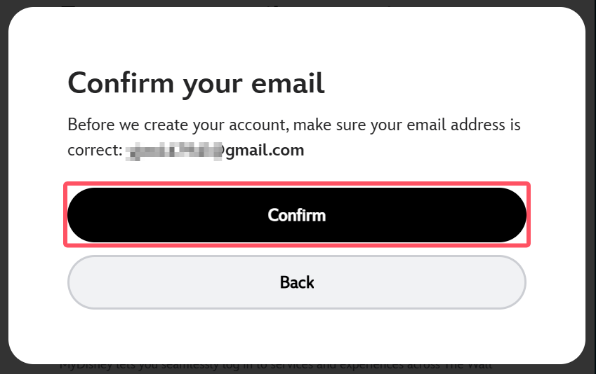 确认邮箱继续注册Disney+