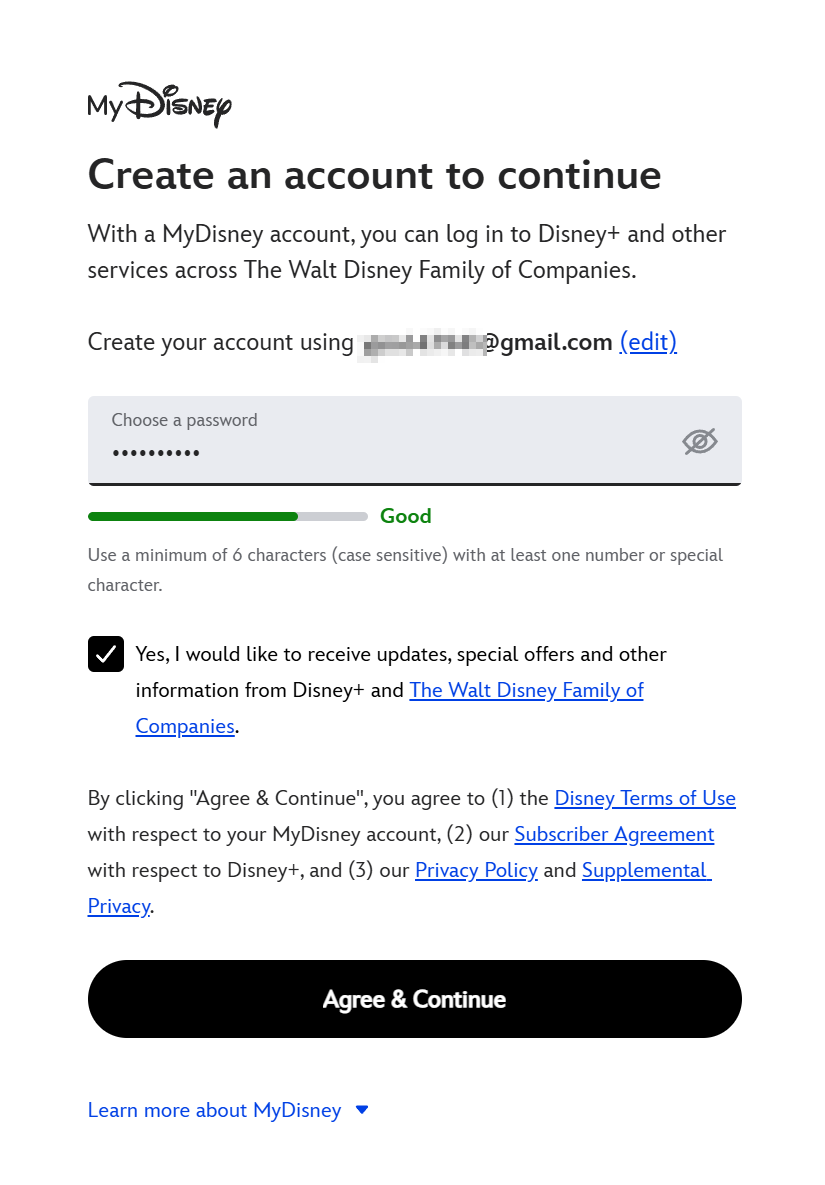 设置Disney+账号密码