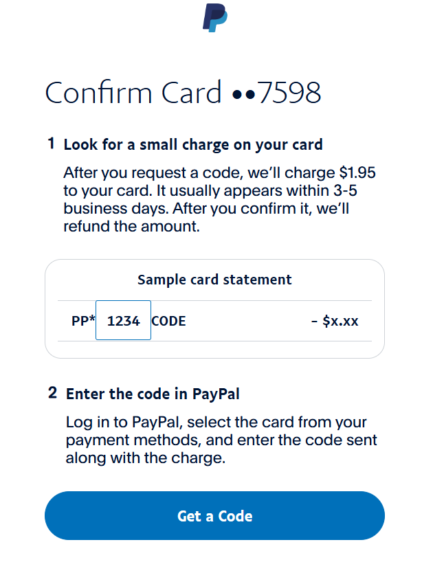 完成PayPal卡片验证
