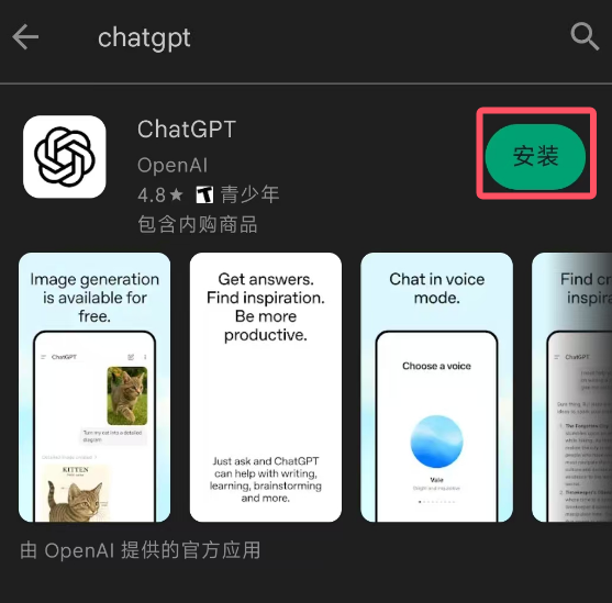 Google Play 搜索 ChatGPT