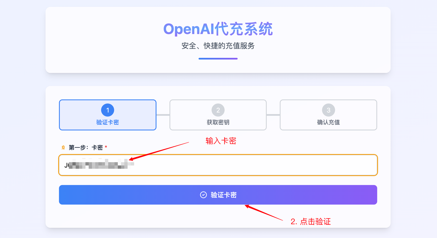 粘贴卡密并验证截图