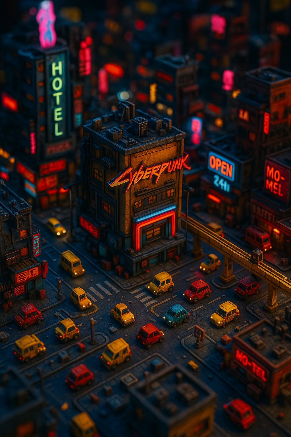GPT-4o: 迷你 Cyberpunk 傾斜移軸景觀 (Example 71)