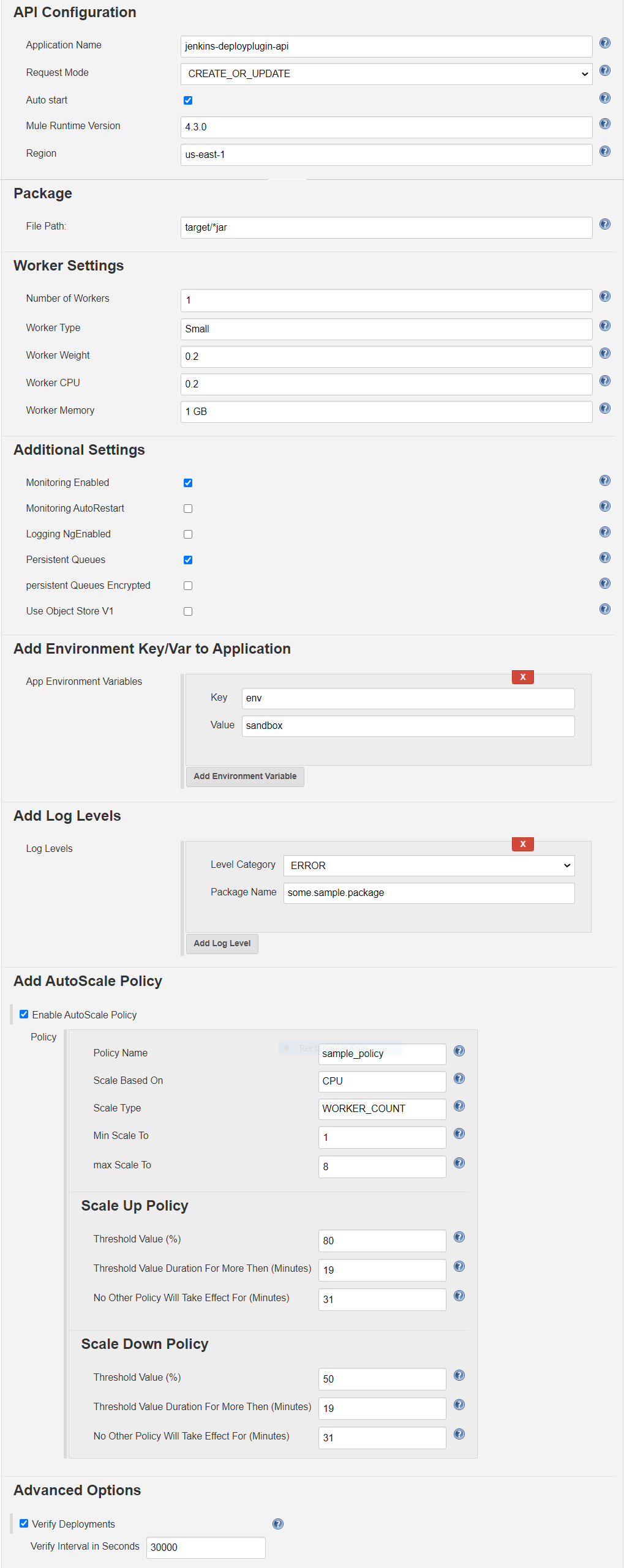 Plugin configuration screen