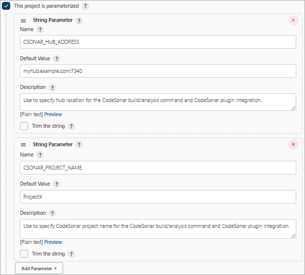 Jenkins configuration parameters