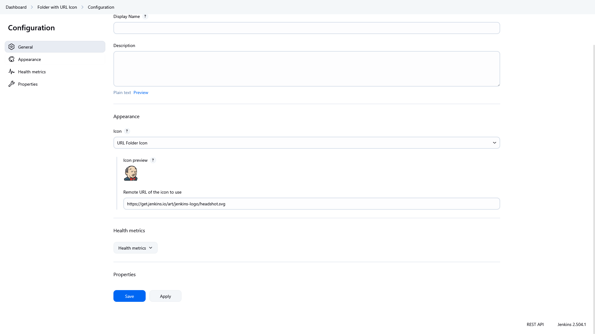 url folder icon configuration