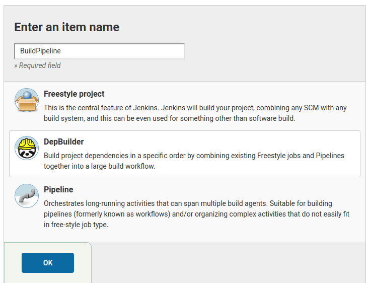 Create a new DepBuilder project through Jenkins New Item option
