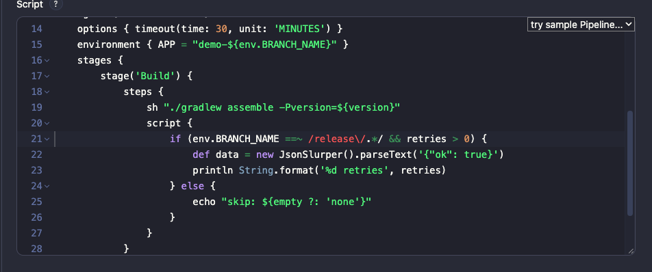 Pipeline script editor