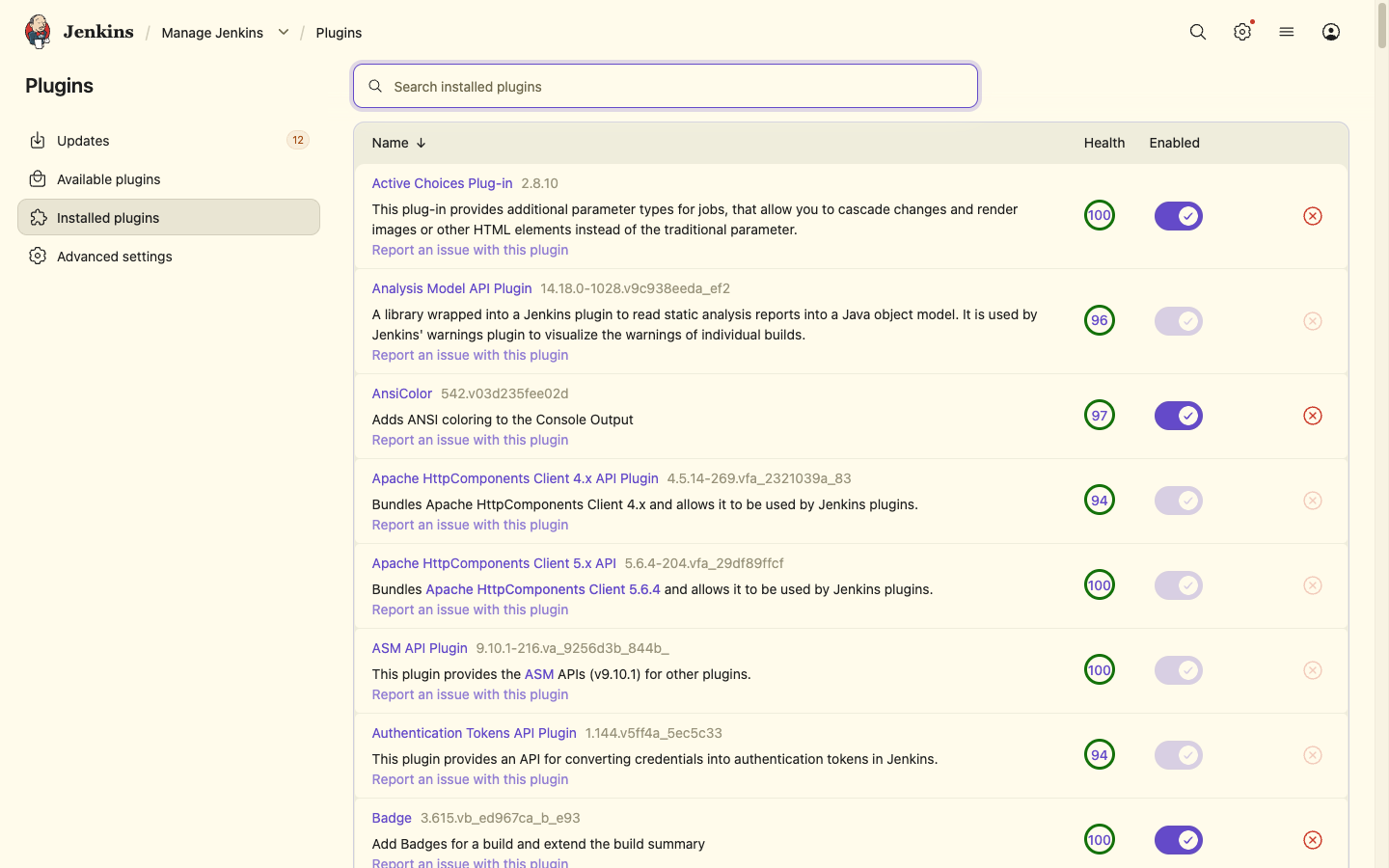 Installed plugins in the Plugin Manager in the light theme