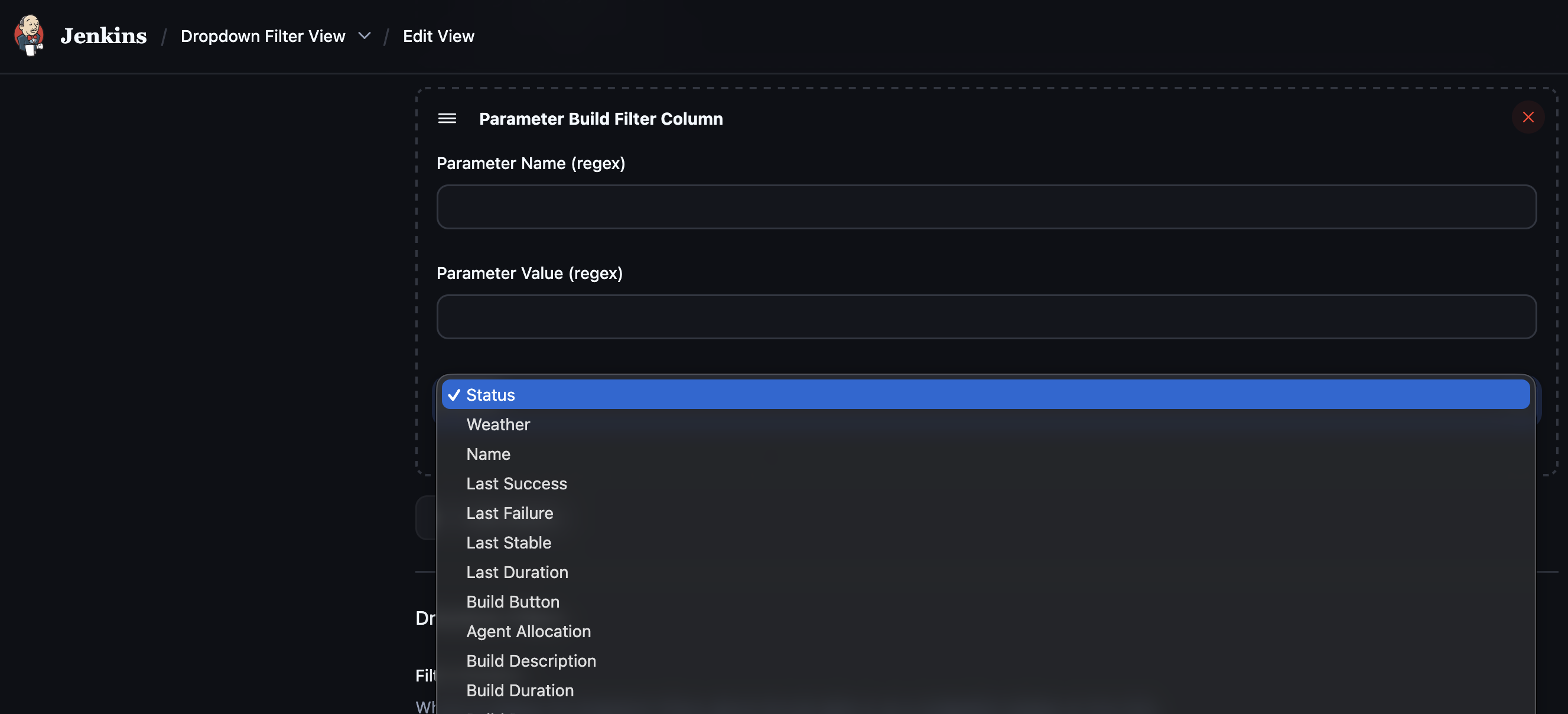 Parameter Build Filter Column