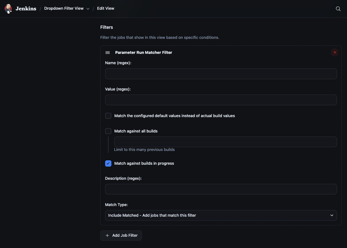 Parameter Run Matcher Filter