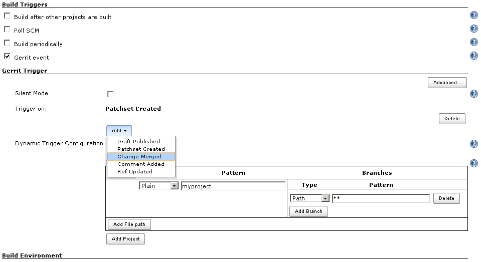 Job trigger configuration