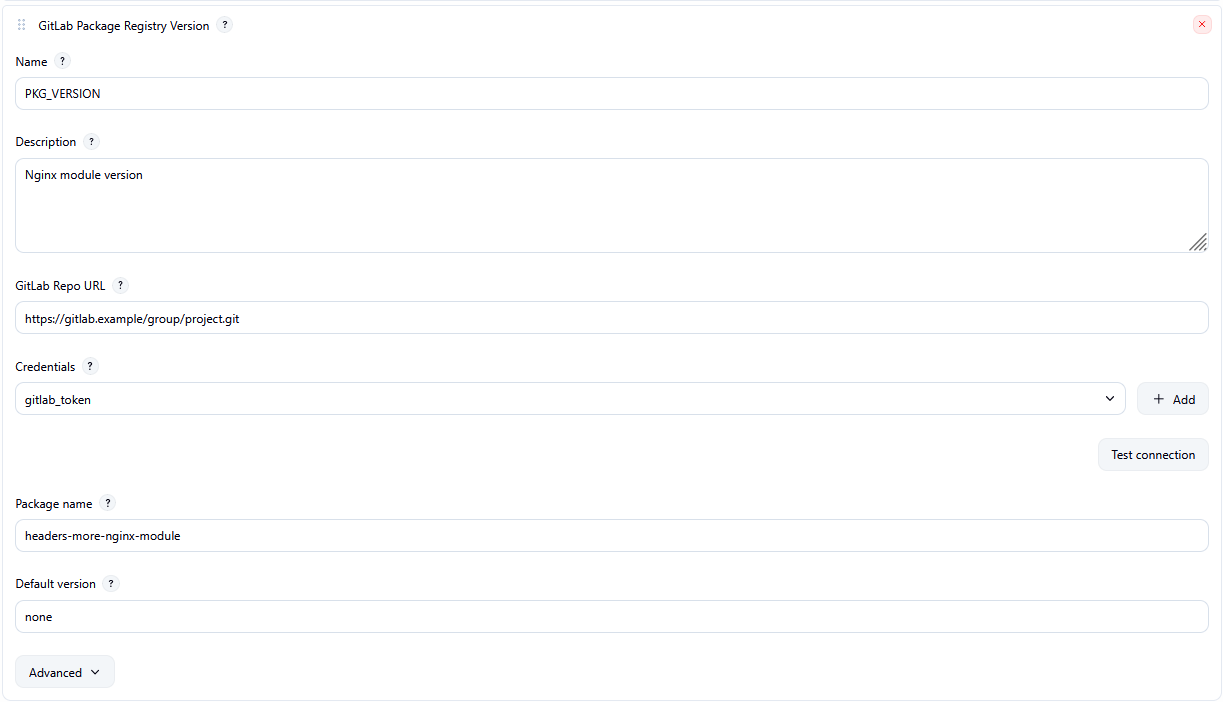 Job configuration with Test connection success